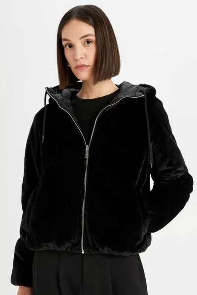 Manteau gonflable déperlant avec capuche, réversible, à fermeture éclair et poches, en peluche WN