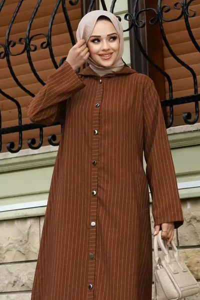 Ahsen Full-Length Buttoned Coat  Brown