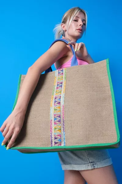 Plaj Çantası Jüt Etnik Desen