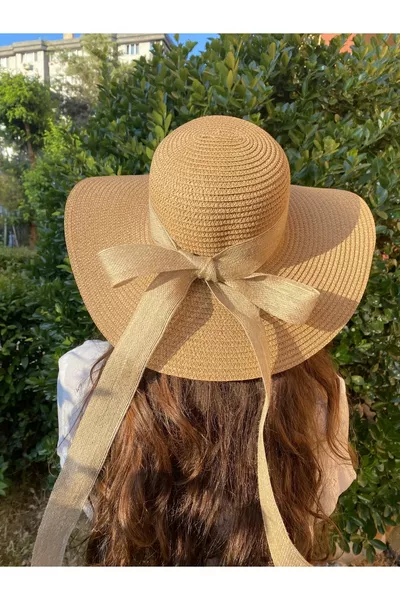 قبعة قش بقصة واسعة مع وشاح يمكن كيها