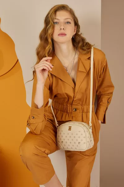 Beige Monogram Women's Shoulder Bag 