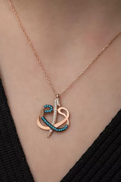 Women's Adjustable Turquoise Elif Vav Silver Necklace