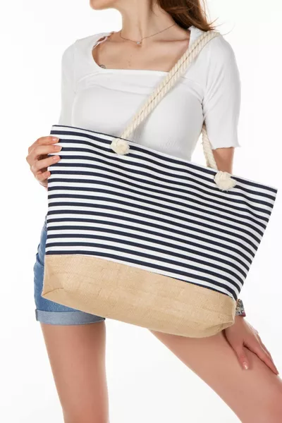 Women's Zip Beach Bag Straw Jute Fabric Bag Hand and Shoulder Bag Picnic Bag