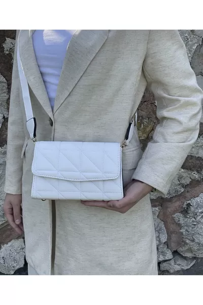 Women's White Quilted Adjustable Strap Crossbody Bag