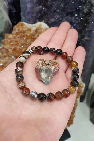 Гривна с естествен камък Akik 8 мм (Камък подарък) Високо качество