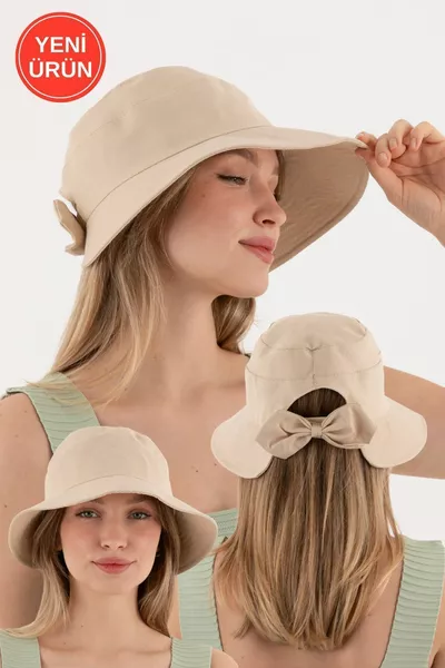 Bow-Detail Linen Bucket Hat for Women