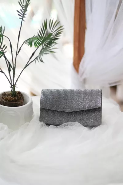 Damen Glitzer Platin Mini Box Schultertasche