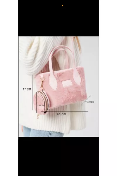 Plush medium-sized handbag with wallet for women, women’s crossbody bag, zippered bag with wallet