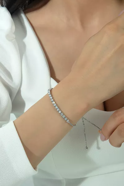 Silver Plated Adjustable Lift 3mm Zircon Stone Tennis Bracelet