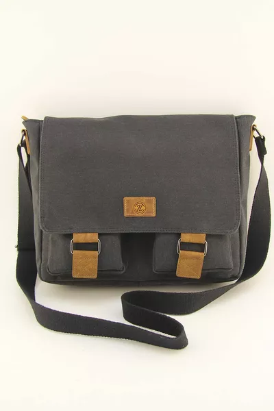 Kanvas Siyah Su Geçirmez Postacı İş Okul Evrak Laptop Çantası (EL ÇANTASI HEDİYELİ)