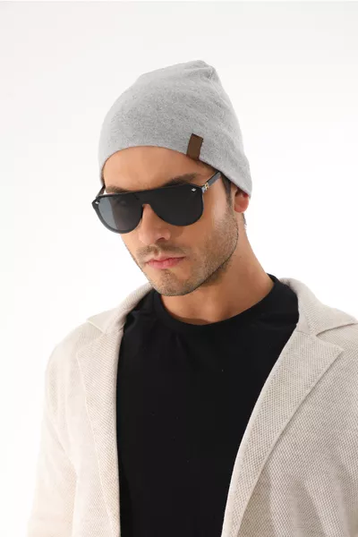 Men's Gray Cotton Beanie