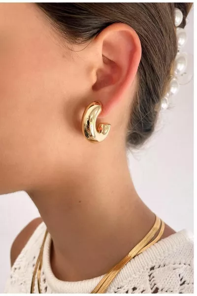 Gold Plated Thick Hoop Women's Earrings