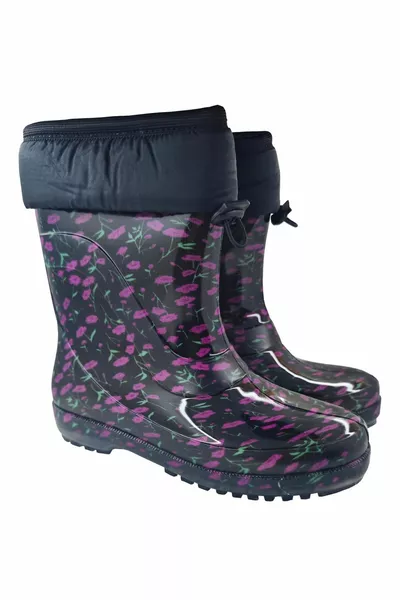 Dames waterdichte sneeuw- en regenlaarzen met paarse bloemetjes en wol