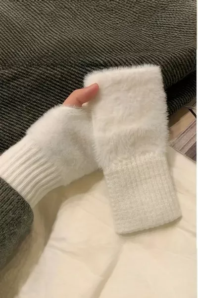 Women's 1 Pair Winter Fingerless Thermal Stretch Fleece Plush Gloves