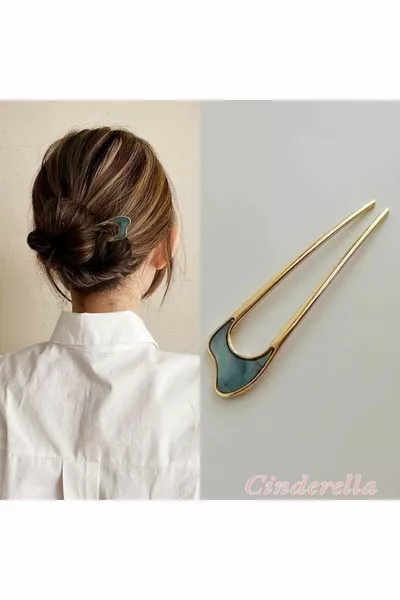 Pince à chignon métallique avec perles en nacre et forme ondulée - Pince à chignon baguette