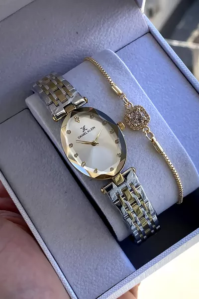 Orologio da donna originale con cinturino bracciale, cassa piccola minimale, colore oro, cinturino in acciaio inox