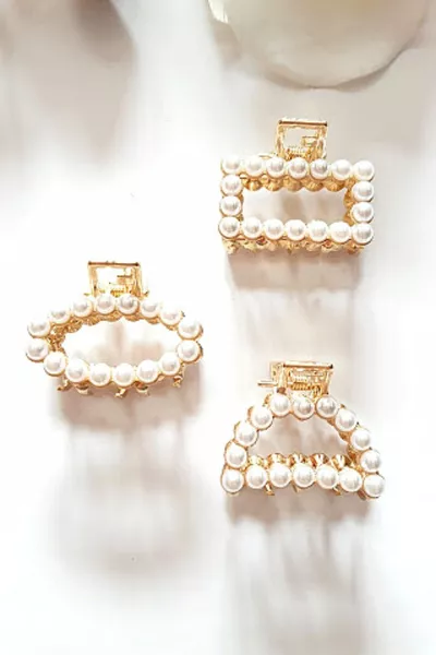 3 мини-зажима для волос с жемчужинами из металла