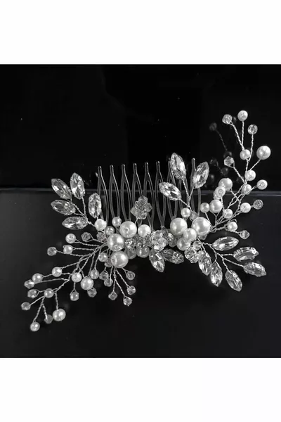 Pearl and Crystal Stone Detailed Hair Accessory, Engagement, Wedding, Bridal Tiara