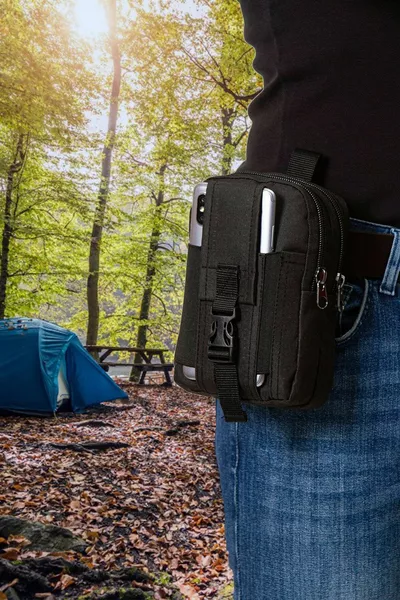Black Men's Phone Compartment Tactical Waist Belt Bag Chest Travel Daily Bodybag