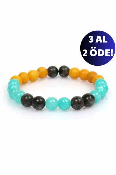 Doğal Taş Başarı, Hedeflerine Ulaşma Öğrenci Tılsım Bilekliği(LABRADORİT, SİTRİN, AMAZONİT DOĞALTAŞ)