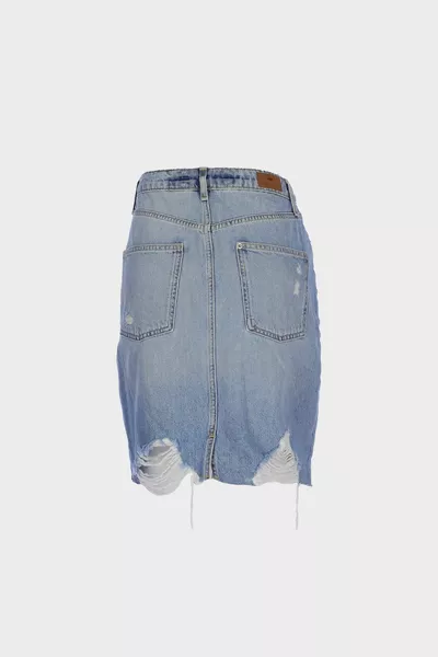 أزرق فاتح عادي حزام الخصر سستة تنورة جينز صغيرة C 