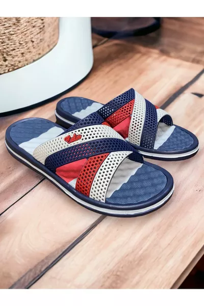 شبشب رجالي أزرق داكن للبحر والشاطئ والصيف واليوميات مع قاعدة تدليك ومضاد للانزلاق