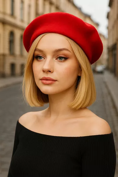 قبعة قبعة فرنسية حمراء من الصوف الصناعي