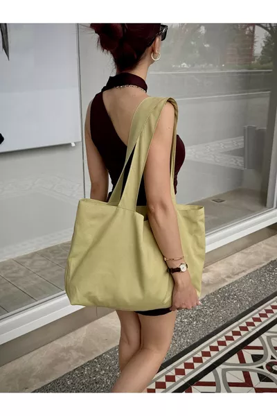 Sac à main et à épaule en toile vert olive - Tissu imperméable - Sac fourre-tout en toile