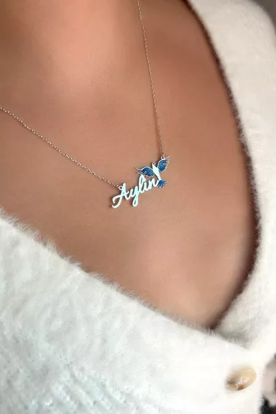 Колие с персонализирано име с дизайн на Феникс от сребро  проба – дамско сребърно колие подарък