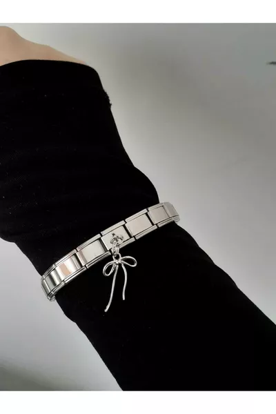 سوار تعويذة إيطالي بشريط فولاذي ومنديل