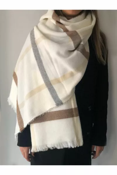 4-Season Women's Beige Plaid Scarf