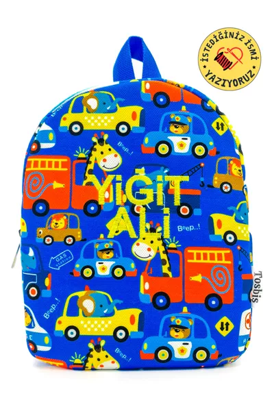 [ We Write the Name You Want ] Blue Vehicle 0-8 Years Old Kids Backpack, Kindergarten-Preschool Backpack