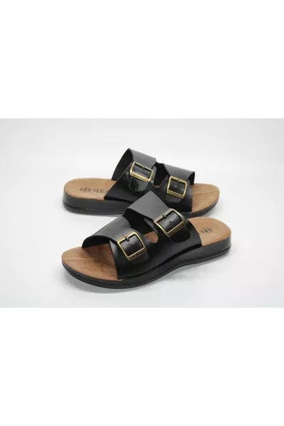 Adjustable Double Buckle Polyurethane Lightweight Sole Black Casual Home-Outdoor Slippers