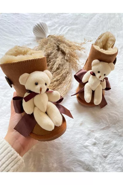 Içi Yünlü Taba Süet Ayıcık Aksesuarlı Düğmeli Bot ( En Az 1 No Büyük Sipariş Ediniz)