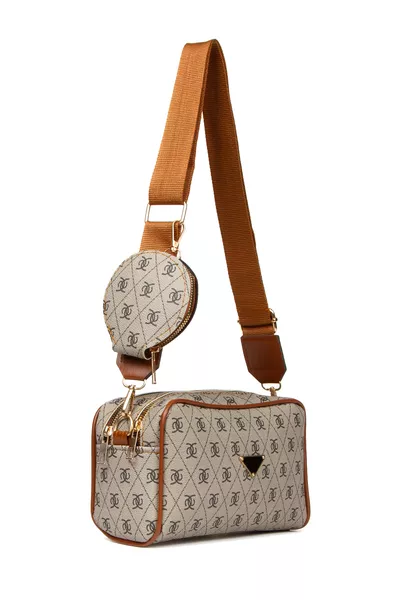 Women's Patterned Shoulder Bag with Wallet Detail