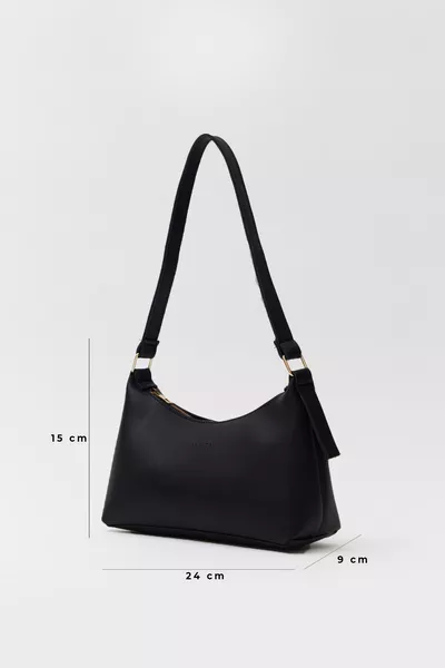 حقيبة يد وكتف نسائية يومية من الجلد الصناعي الأسود  بسحّاب: ارتفاع  سم، عرض  سم، عمق 9 سم