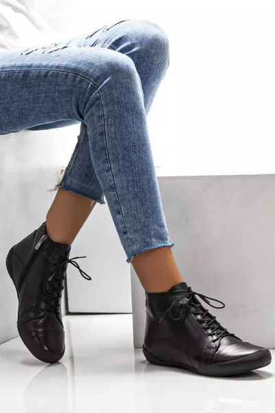 حذاء جلد نسائي أسود جلد طبيعي 