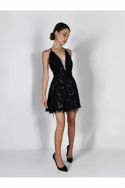 أسود الترتر مساء اللباس التخرج اللباس