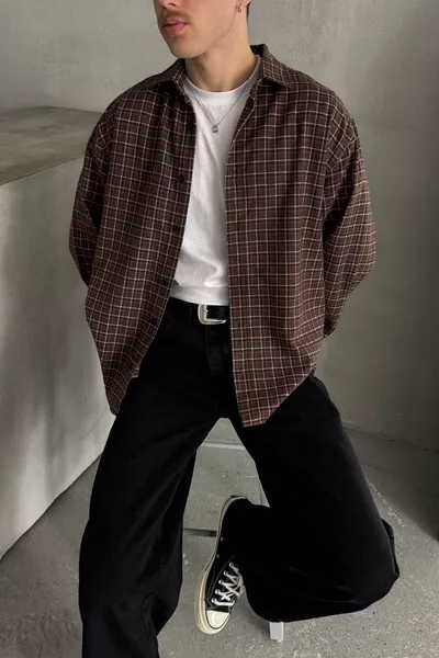 قميص رجالي كارو بقصة واسعة