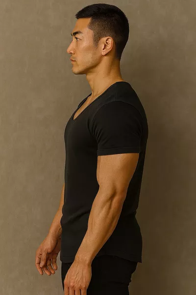 T-shirt da uomo girocollo aperto in lycra slim fit nera 