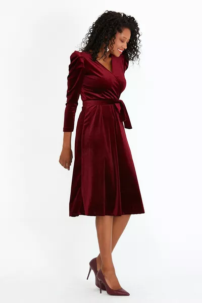 Velvet, Midi Velvet Burgundy Dress