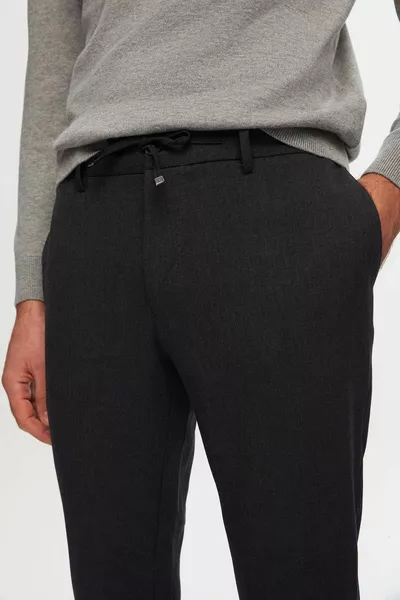 بنطال رياضي رجالي ضيق من نوع Ds Damat باللون الفحم، بخصر مطاطي وحبل، بسحّاب، من قماش ليكرا مريح