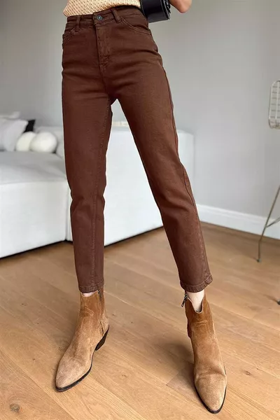 Topshop Высокие джинсы Mom с эластаном, коричневые