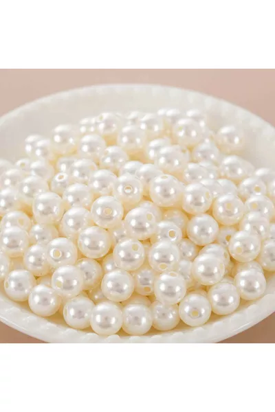 Кремав луксозен пластмасов с перли с отвори 8 мм ( г)