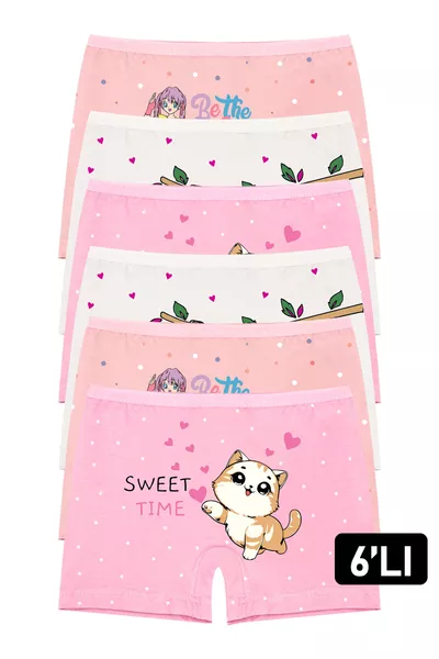 Girls' 6-Pack Colorful Printed Stretch Boxer Shorts