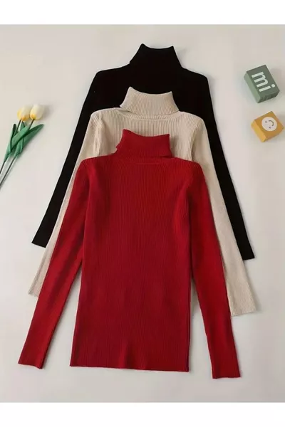 كنزة ضيقة العنق قطنية فاخرة منقوشة بسحاب، بثلاث ألوان، أحمر - بيج - أسود، للجنسين