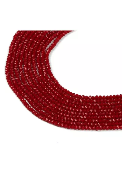 1 سلسلة ( سم -  قطعة) - خرز زجاج كريستالي مسطح 4 مم، سلسلة خرز بلون بوردو مطفي