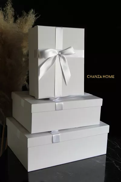 Белый набор из 3 предметов Прямоугольная коробка с лентой Белая жесткая подарочная коробка Коробка для приданого жениха и невесты