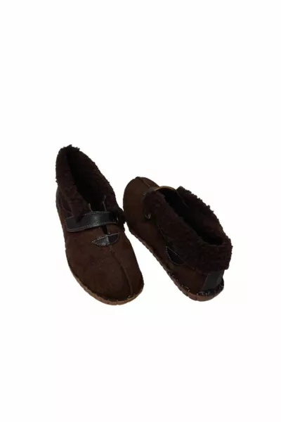 أحذية Velcro Pantduf الشتوية الجلدية باللون البني Panduf التي يمكن ارتداؤها في المنزل والداخل والخارج
