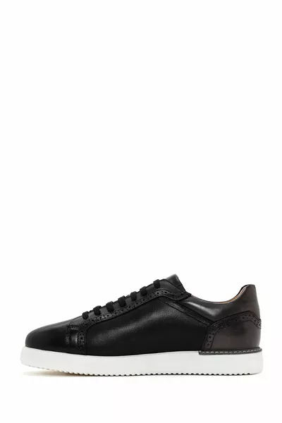 Sneakers Stringate Uomo Pelle Nera 
